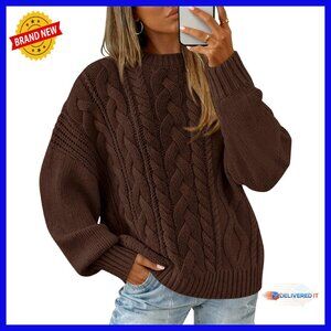 Oversized Cable Knit Pullover Sweater Batwing Sleeves Loose Fit